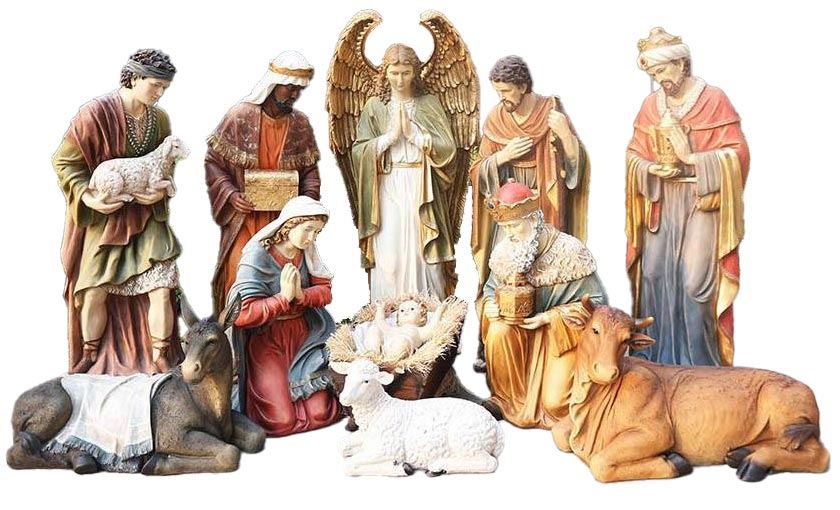 11 Inch Manger Nativity Scene W/ 10 Stationary Figures shops & 3 inch Nativity Set